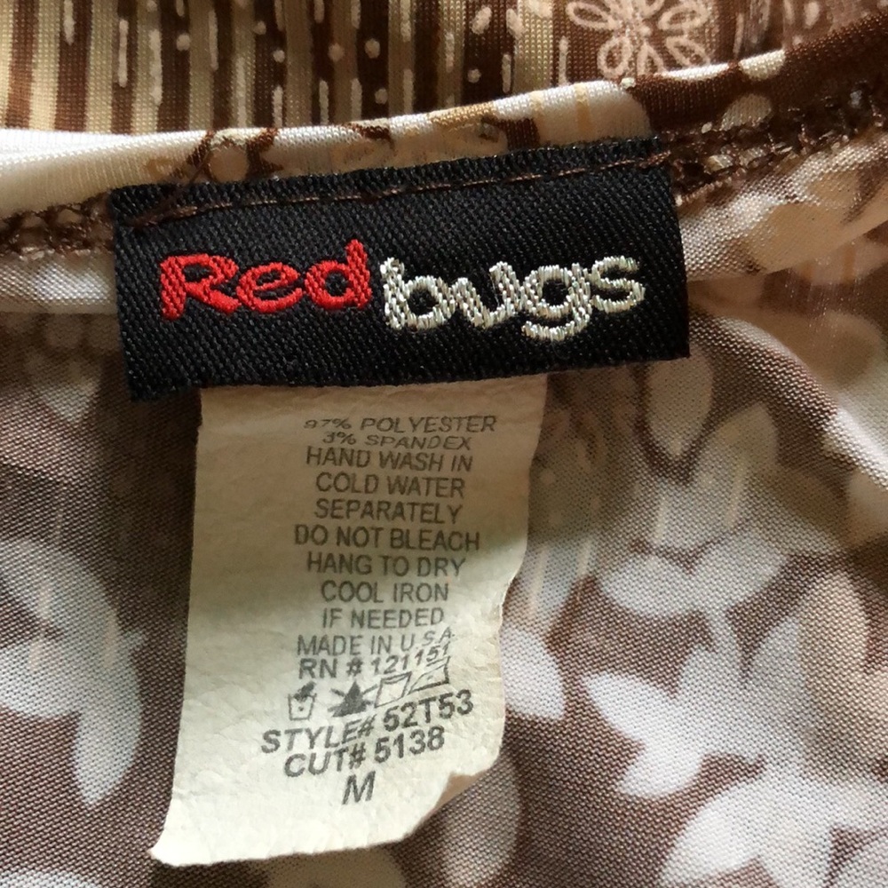 Medium brown/tan/white floral & striped long sleeve blouse - Picture 5 of 9